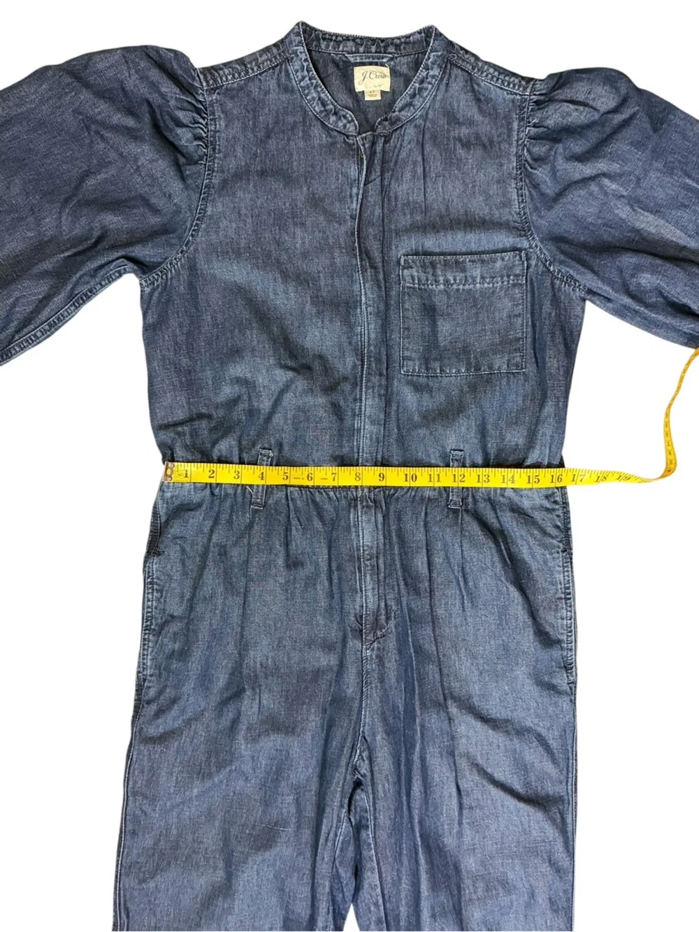 J. Crew Puff Sleeve Denim Long-Sleeve Jumpsuit